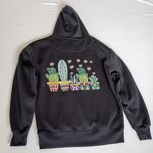 Cactus Plant Print Black And Green Pro Fei Hoodie Sz Sm 100 % Polyester